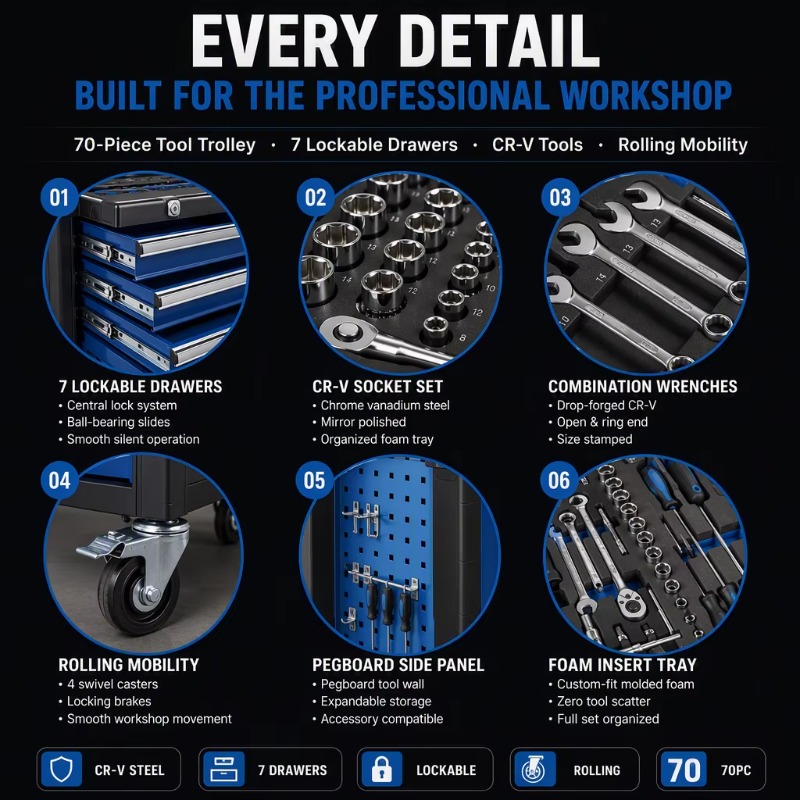 Ağır Hizmet Tipi Alet Arabası, - Socket Wrench incelemesi ve fiyatı